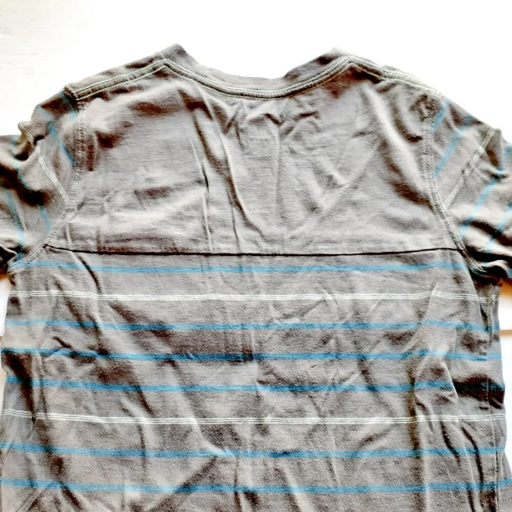 Gap Boys T-Shirt Gray Blue Stripe Pocket Short Sleeve Large 10